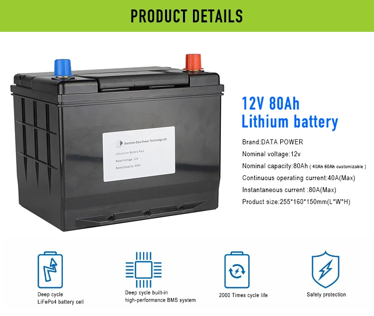 Customized High Capacity Lithium in Battery Pack 12V 40ah 60ah 80ah 100ah LiFePO4 Battery for EV/UPS