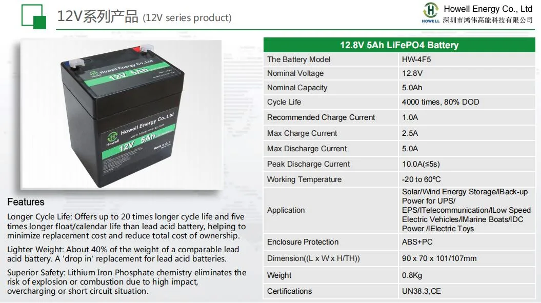 Top Quality 12V 5ah Deep Cycle Rechargeable LiFePO4 Battery