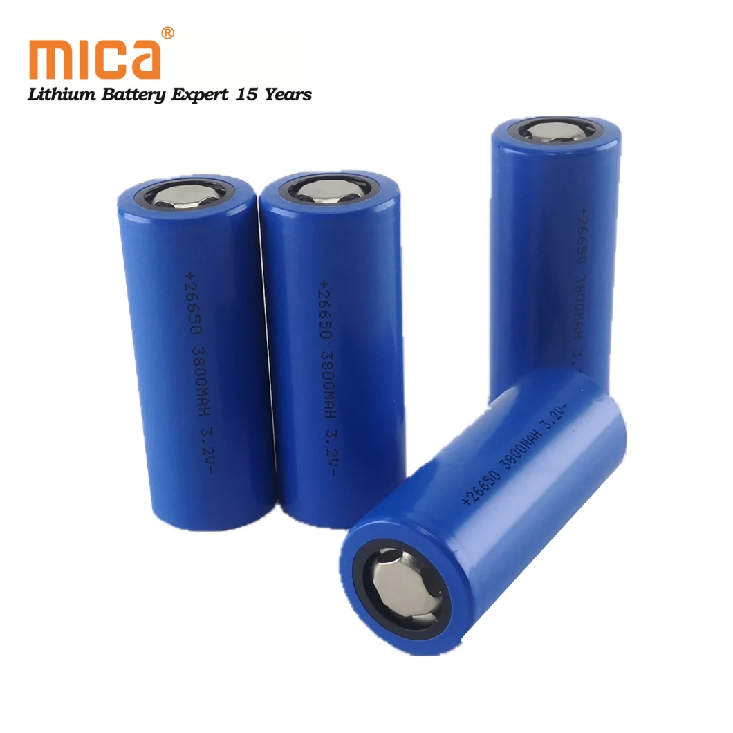 Cylindrical Ifr 26650 3.2V 3800mAh Lithium LiFePO4 Rechargeable Battery Cell for Flashlight and UPS